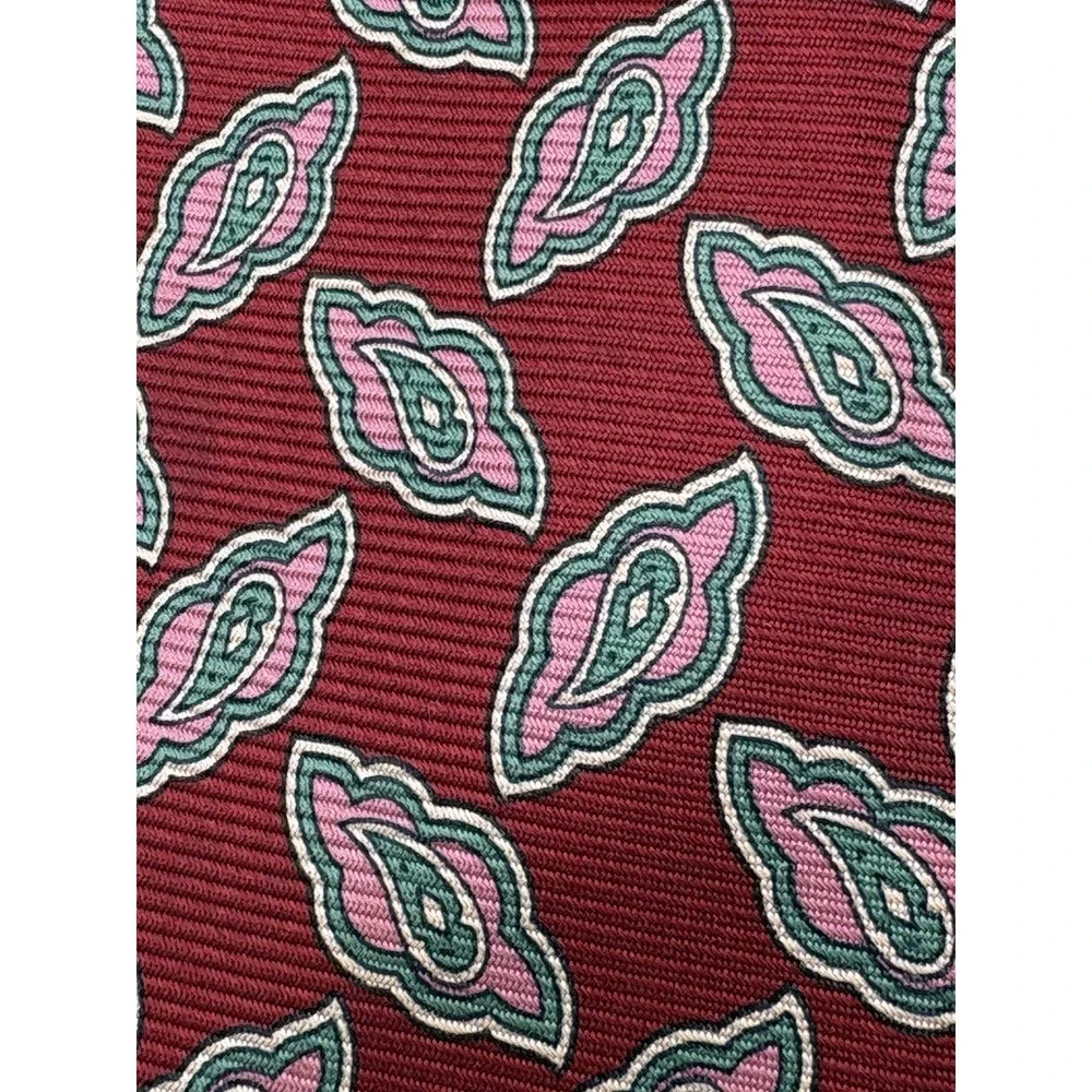 RALPH LAUREN REEP Tie Men's POLO 100% Silk Red Pink Luxury Geometric EUC